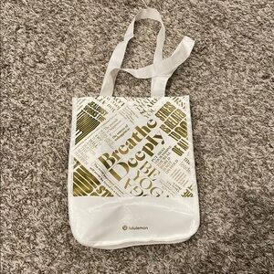 lululemon athletica White and Gold Tote Bag